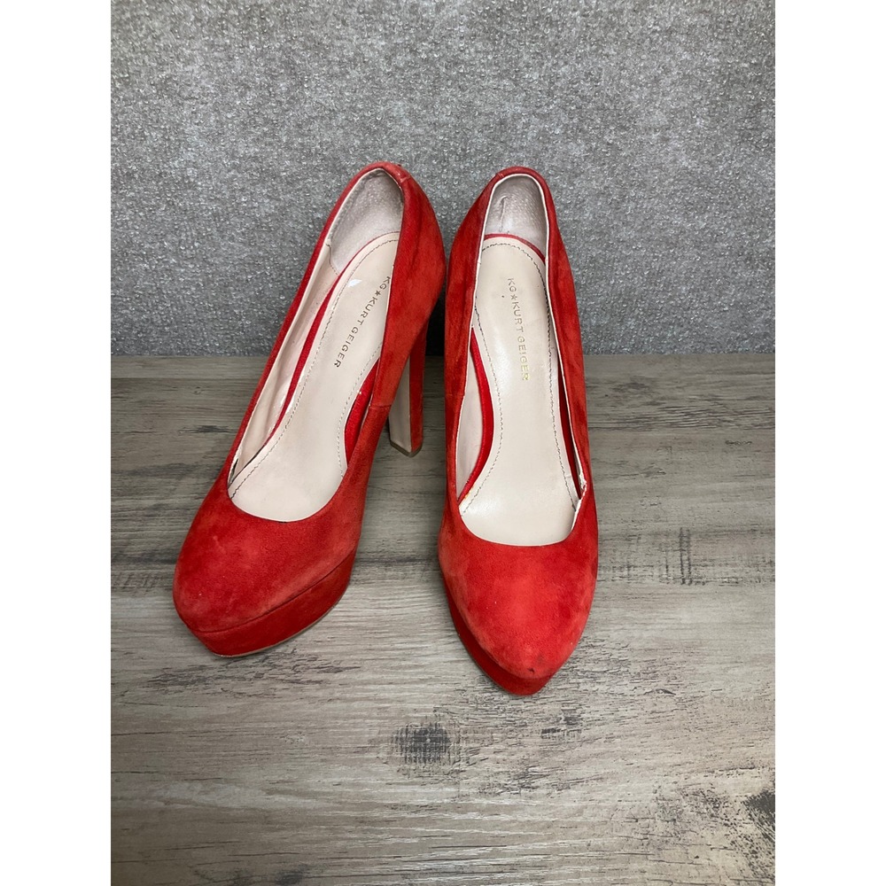 KG Kurt Geiger Red Suede Platform Pumps Star Detail High Heels Size 38 - Picture 2 of 9